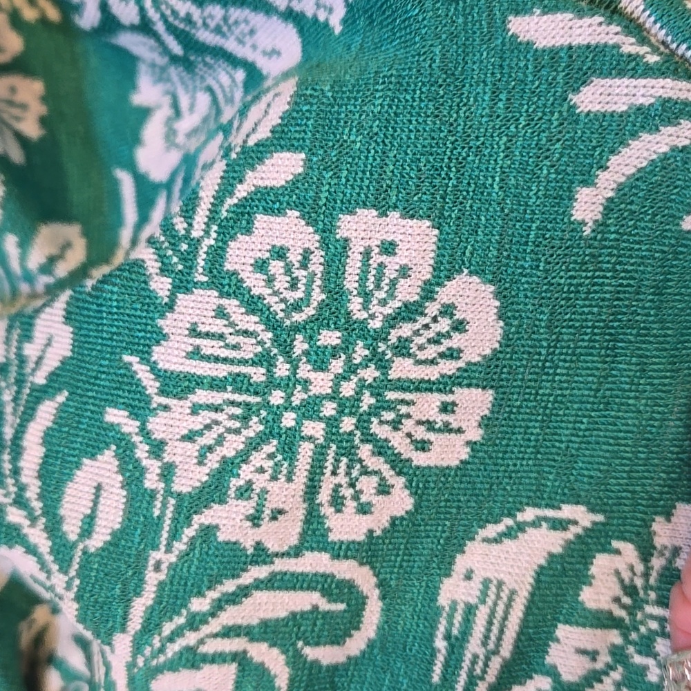 Zara Festive Jacquard Balloon Sleeve Knit Green/White Floral Ruched Dress - Picture 3 of 10